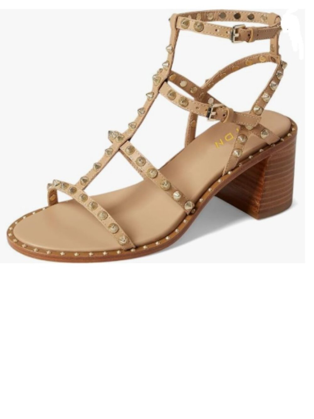 YDN Tan Sexy Strappy Sandals Open Toe Buckle Rivet Gladiator Chunky Heels Shoes